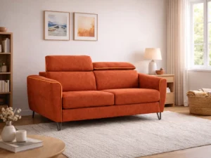 Canapea extensibila de 2,3 locuri modernă din textil rezistent si saltea caramiziu