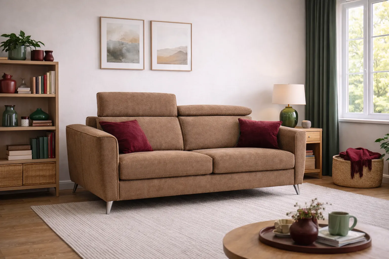 Canapea extensibila de 2,3 locuri modernă din textil rezistent si saltea maro Canapea extensibila de 2,3 locuri modernă din textil rezistent si saltea maro