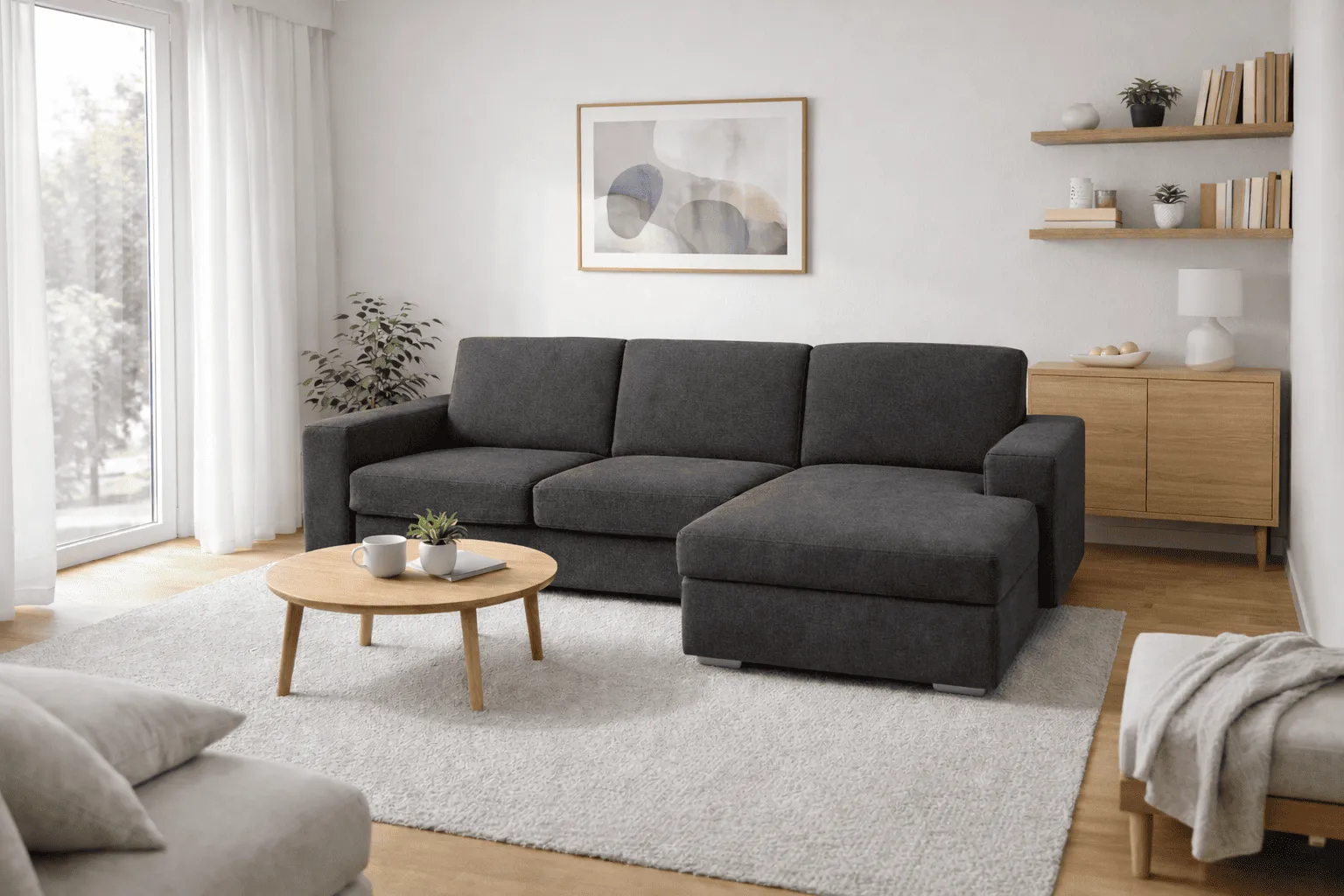 Coltar extensibil cu sistem ribalta comod pentru familie, gri inchis