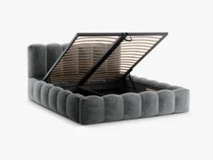 Pat matrimonial catifea platinum cu tablie înaltă și design elegant