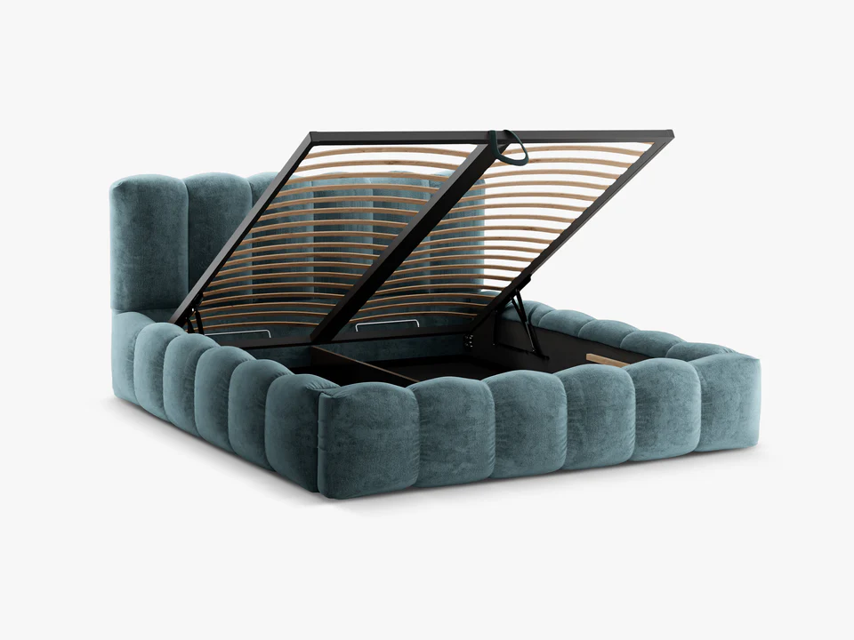 Pat modern 160x200 cu ladă mare albastru Pat modern 160x200 cu ladă mare albastru