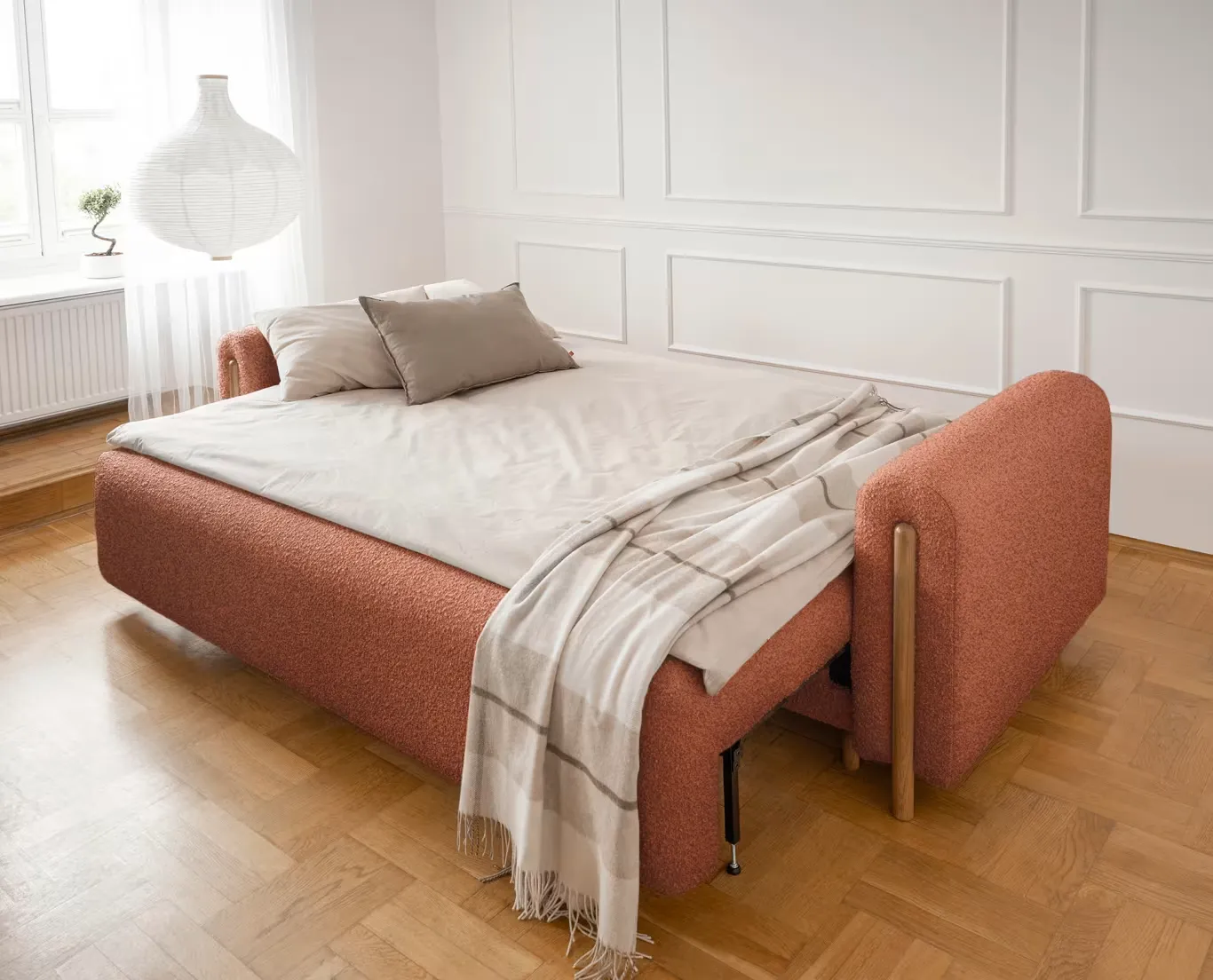 Canapea extensibilă cu spațiu de depozitare și textil bucle Arcadova Canapea extensibilă cu spațiu de depozitare și textil bucle Arcadova