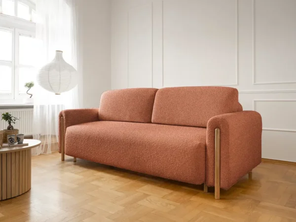 Canapea modernă scandinava extensibilă Acadova cu ladă de depozitare și textura bucle