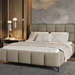 Pat tapitat dormitor 160x200 cu margine îngustă și design modern