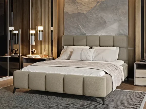Pat tapitat dormitor 160x200 cu margine îngustă și design modern