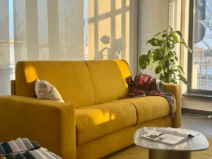 Canapea extensibila Mimosa cu saltea, galben, 3 locuri